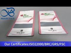 saco branco com zíper vertical e janela transparente para alimentos