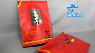 saco zip lock vermelho autoportante para chá preto