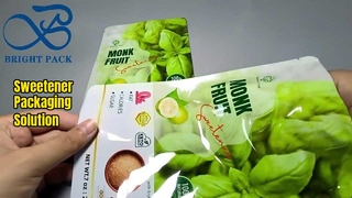 saco de embalagem de alimentos com fecho zip verde para adoçante dourado de fruta monge