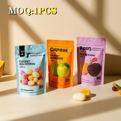 Fabricante Custom Impresso Reutilizável Colorido Embalagem de Plástico Frutas Snack Doces Brilhantes Stand Up Mylar Sacos Com Zipper