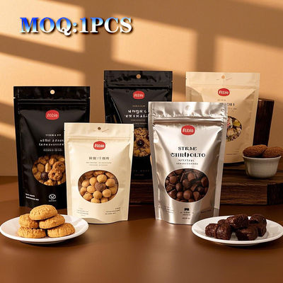 Bolsas de embalagem de alimentos de chocolate de papel alumínio de plástico personalizado com fecho de creme de cor personalizada Stand Up pouch com janela