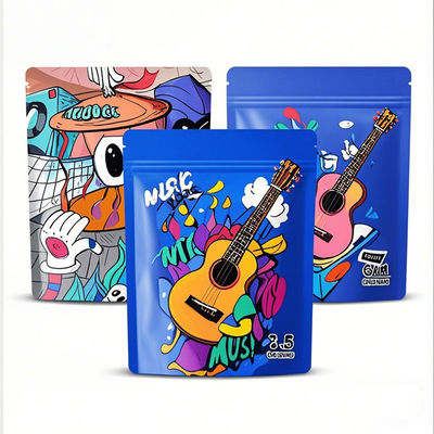 Impressão personalizada de folha de alumínio de 3,5 g Mylar Stand Up Pouches Proof Smell Re-sealable Ziplock Food Packaging Bags Design de corte a tinta