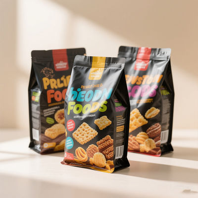 Bolsas Mylar de pé com fecho de fecho.