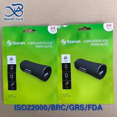 Saco de embalagem de cabo de dados USB impresso personalizado, saco com fecho de três lados