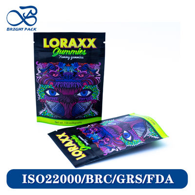 Sacos Stand-Up Impressos Vibrantes para Embalagem de Gomas com Padrão de Marca Personalizável de Alta Cor.