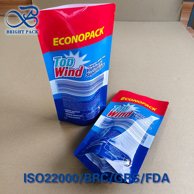 Saco Stand-up RPET 30% para Limpador de Vidro com Certificação GRS Livre de Metais Pesados EU REACH