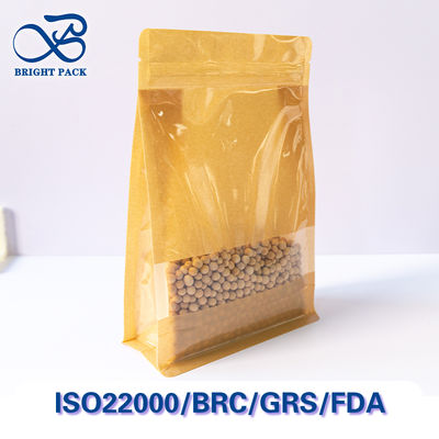 Sacos de papel Kraft duráveis com janela visível para embalagens de alimentos à prova de gordura personalizáveis.