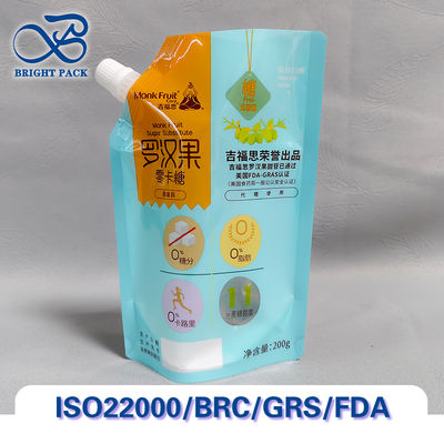 Saco de bico personalizável para alimentos, adequado para embalagem de molhos, sucos, iogurtes e alimentos líquidos.