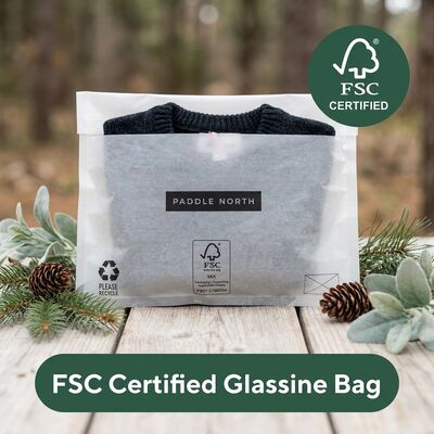 Saco de papel de vidro de luxo reciclável livre de plástico em beira de calçada Embalagem de vestuário ecológica Saco de vestuário para graxa certificada