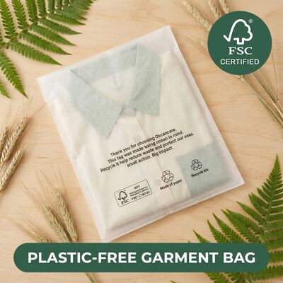 Saco de papel de vidro de luxo livre de plástico para vestuário pele embalagem de roupas biodegradável conformidade com a UE saco de vestuário por atacado OEM
