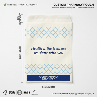 Bolsas de papel biodegradáveis de luxo Bolsas de remédio de vidro Bolsas de remédio FDA Compliance Bolsa farmacêutica reciclável Saúde Embalagens a granel