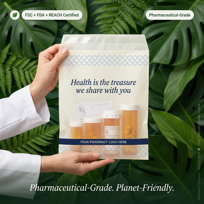 A medicina de papel revestida da cera ensaca a farmácia de Pharma que distribui cuidados médicos sustentáveis ​​dos sacos que empacotam biodegradável luxuoso