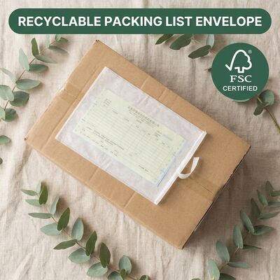 Rótulo Biodegradável FSC Certificado Livre de Plástico Bolsa de Papel Lista de Embalagens Envelope Documento Autoaderente Carteira Anexada