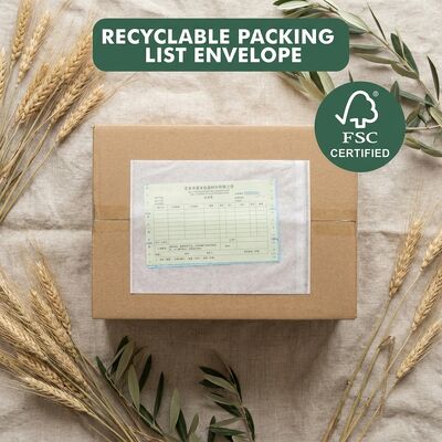 Papel biodegradável sem plástico Lista de embalagem Envelope Auto-aderente Fatura Bolsa Etiqueta de Envio Carteira Certificada FSC