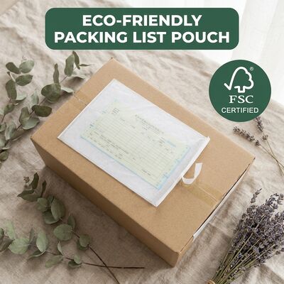Compostável, biodegradável, ecológico, reciclável, papel certificado FSC, autoadesivo, etiqueta de envio, bolsa, lista de embalagem, envelope