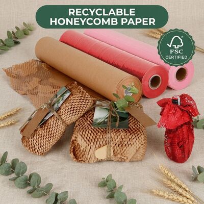 50cm & 30cm Eco-Friendly Recyclable Kraft Honeycomb Paper Roll Wrapping Paper Cushioning Wrap para Envio