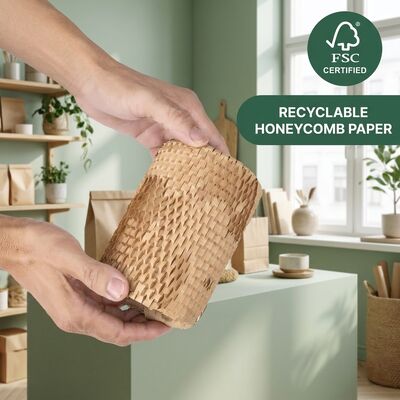 Envoltório de amortecimento de rolo de papel de favo de mel reciclável ecológico de cor branca com prova de graxa para embalagem de presente