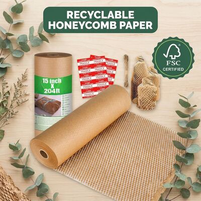 Papel de almofada Kraft reciclado Roll Kraft Paper Honeycomb Wrap Papel de embalagem protetor